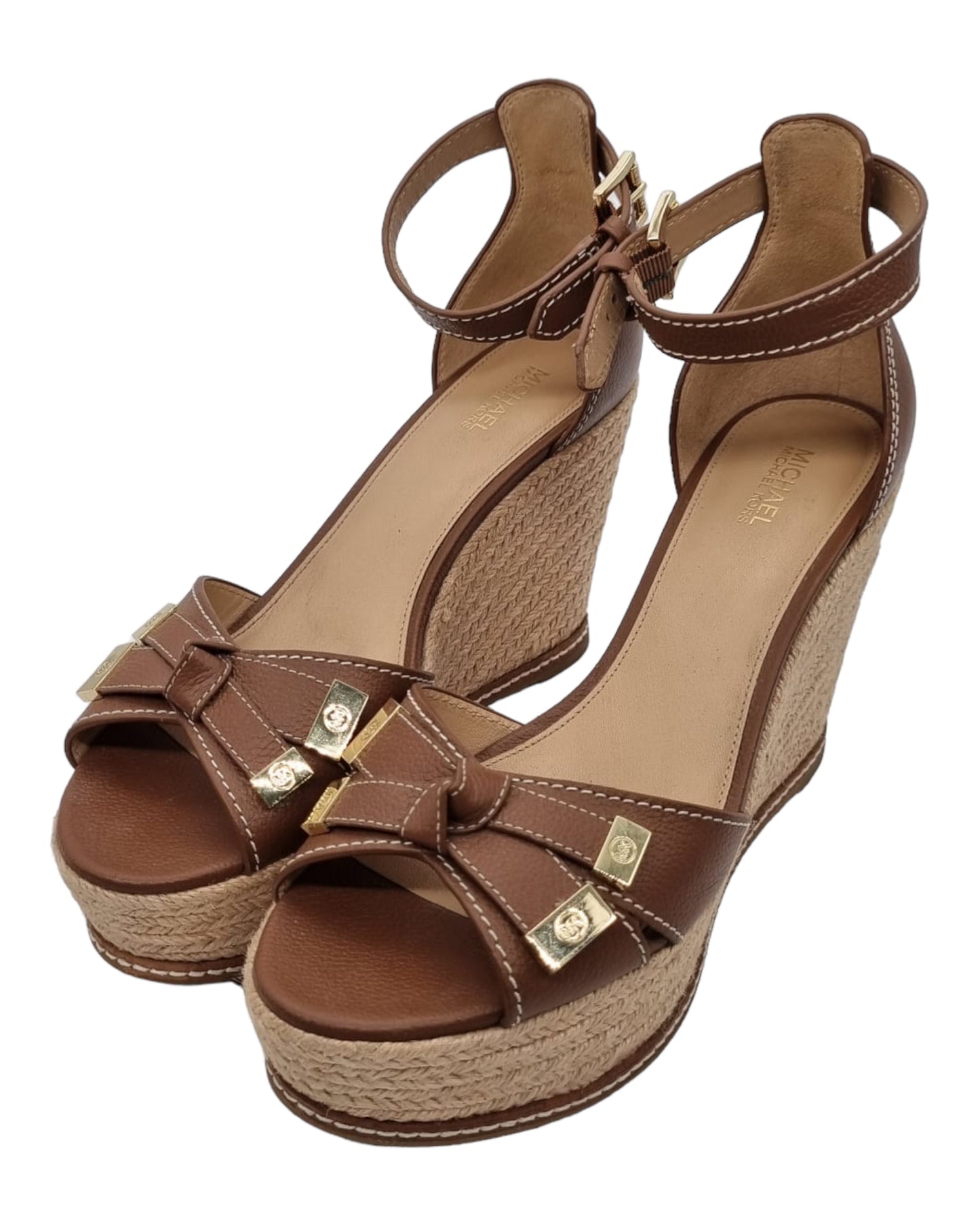 Michael Kors Ripley Leather Wedge Sandal Brown Size 8M/25