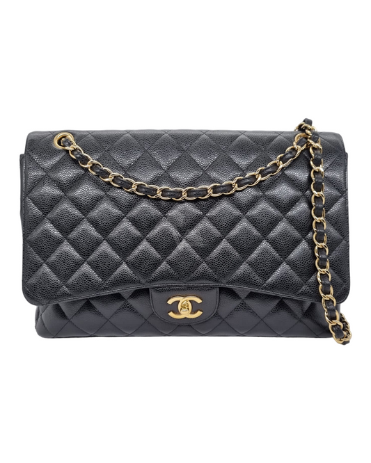 Chanel Maxi Vintage Black Caviar GHW #13 Size 34X10X22