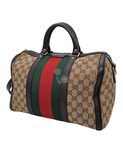 Gucci GG Supreme Boston Canvas And Leather Brown Size 32x18x25