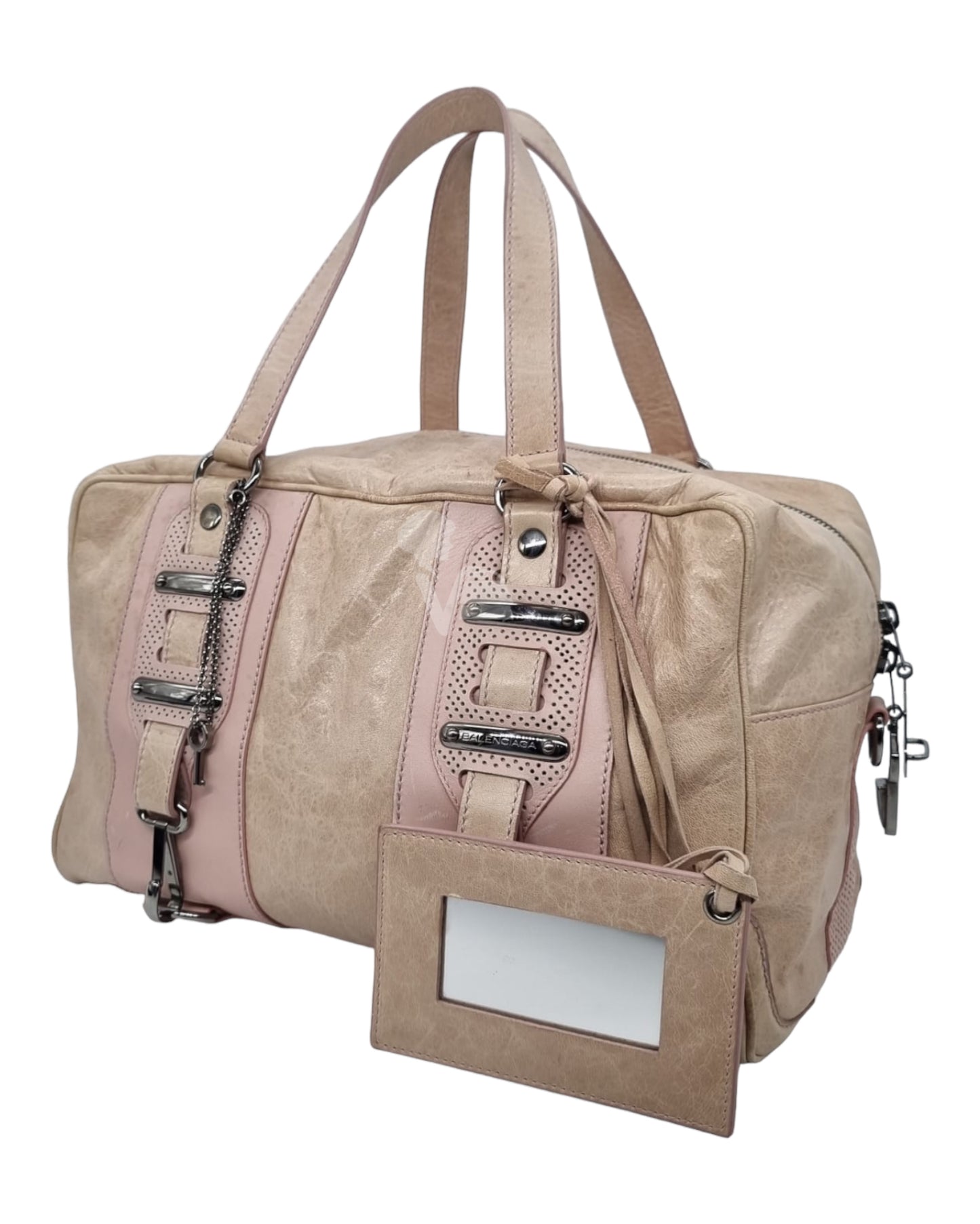 Balenciaga Perforated Hook pink beige speedy bag size 32x14x22