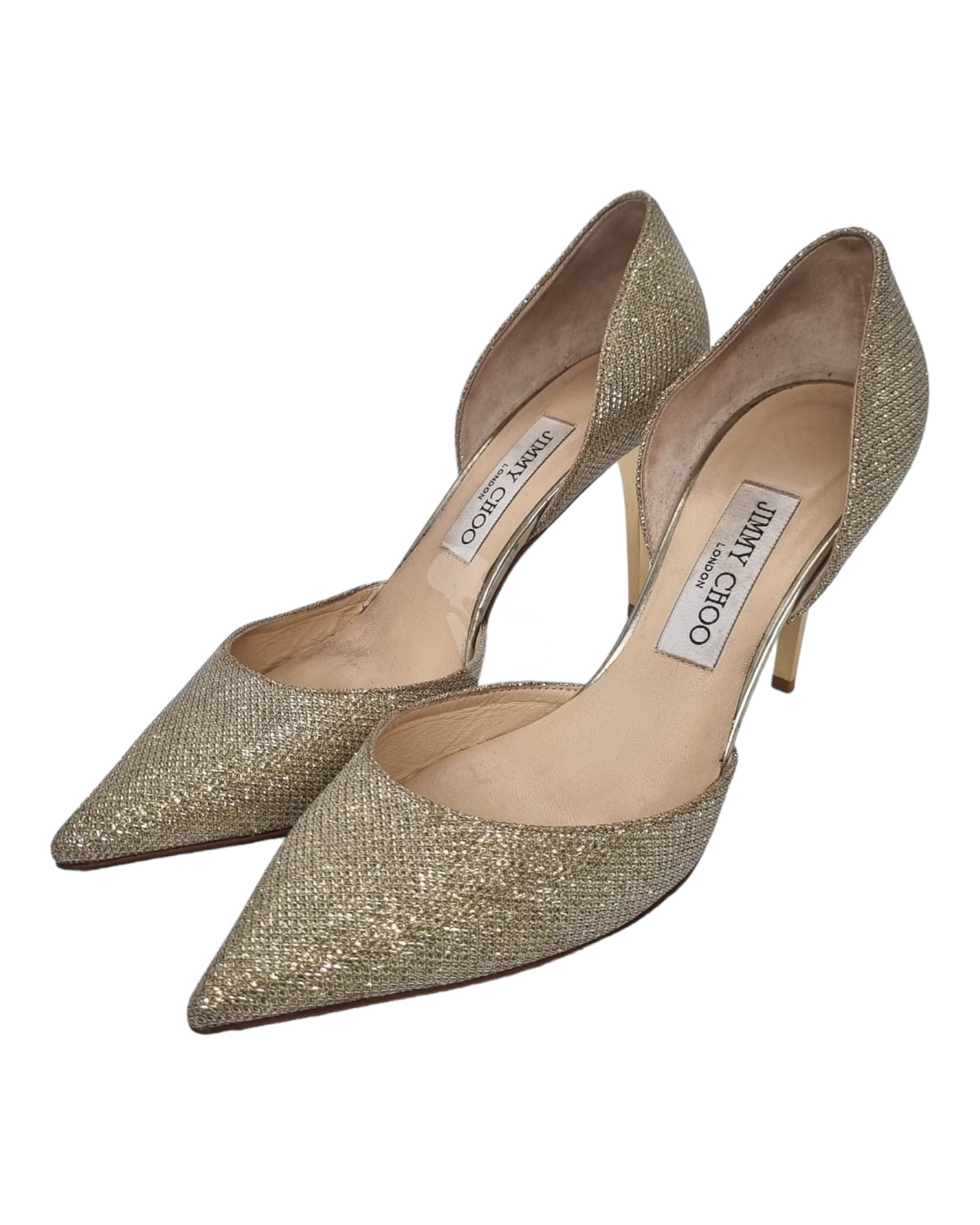 Jimmy Choo Heels Lame Glitter Gold Size 38/25