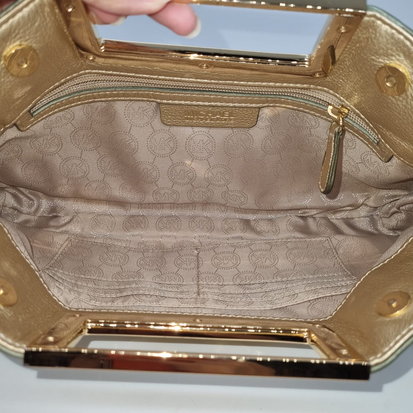 Michael Kors Berkley Clutch Metallic Gold Leather Size 29x5x18