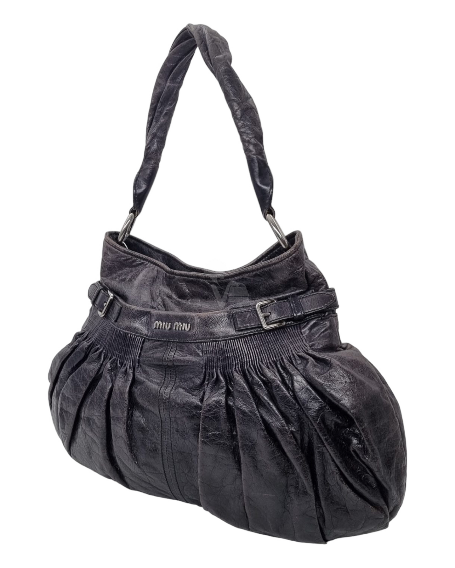 Miu Miu Hobo Bag Buckle Black Size 42x33