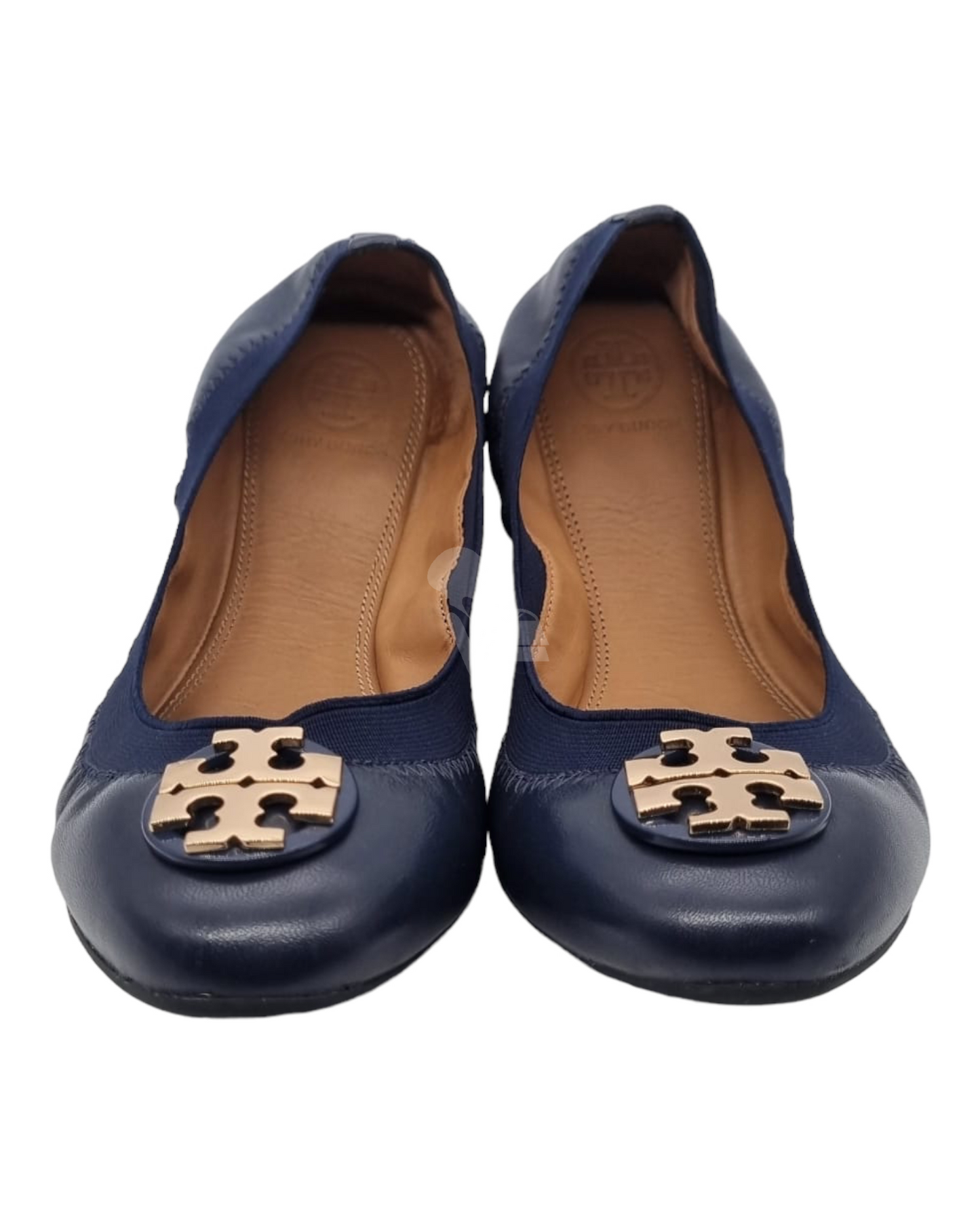 Tory Burch Claire Elastic Travel Balet Nappa Leather Royal Navy Size 7,5/24