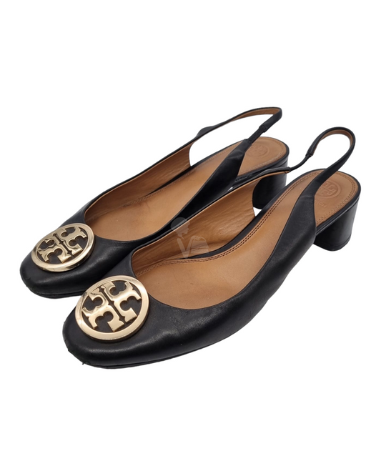 Tory Burch Minnie Cap Toe Slingback Pump Black Size 9M/26