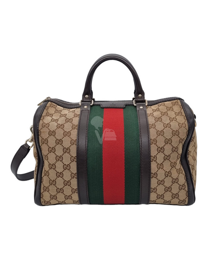 Gucci GG Supreme Boston Canvas And Leather Brown Size 32x18x25