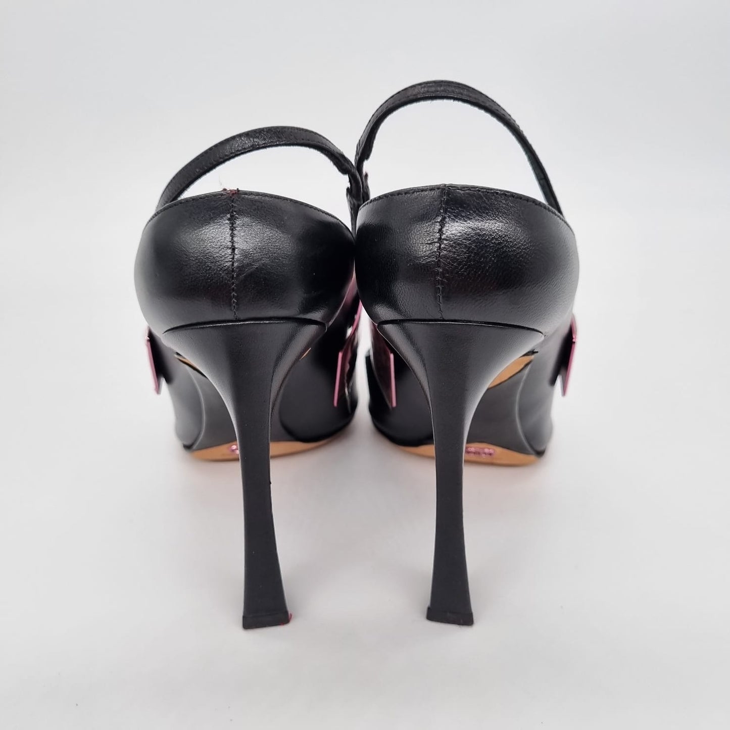 Dior Leather Metal Strap Black Purple Heels Size 37/24