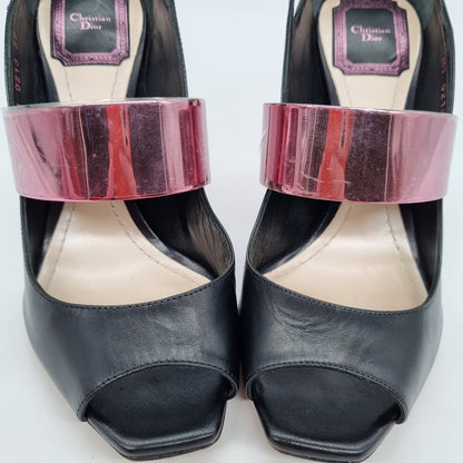 Dior Leather Metal Strap Black Purple Heels Size 37/24