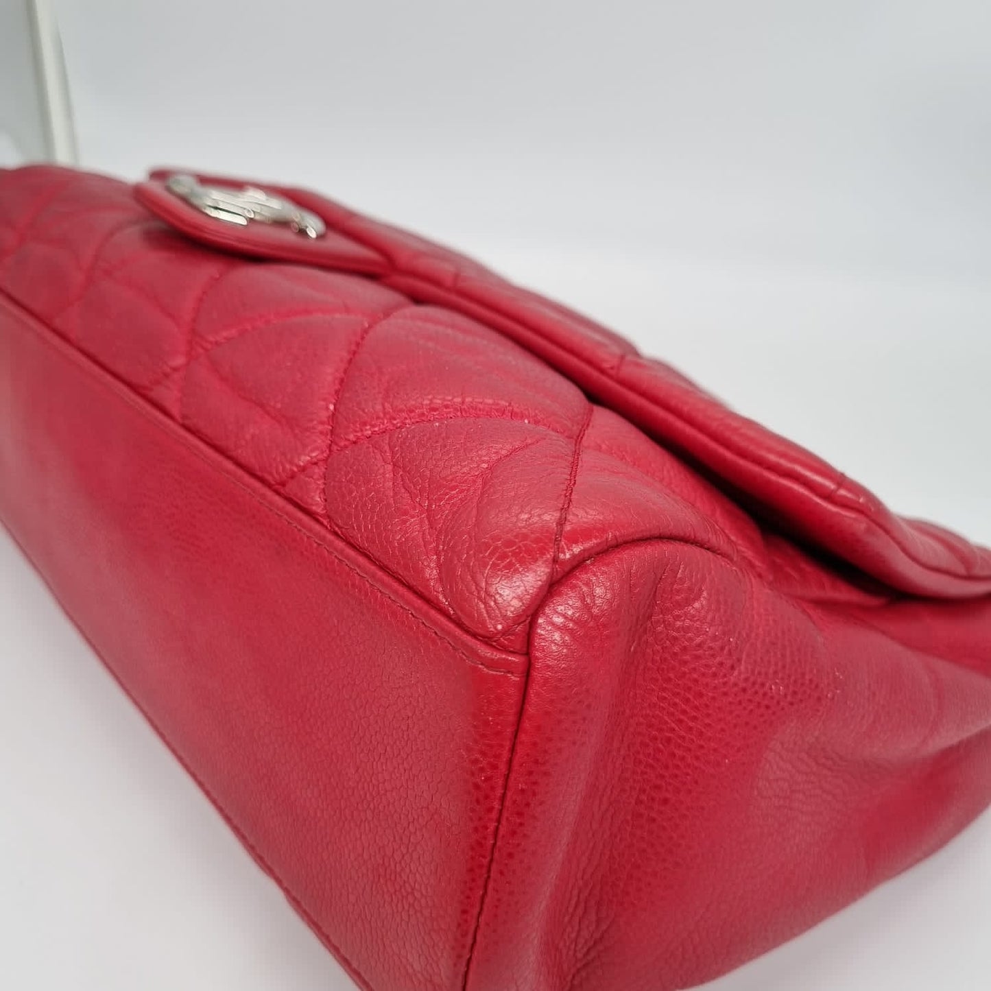 Chanel Glazed Caviar Nature Medium Flap Bag Red Size 38x8x18 #13