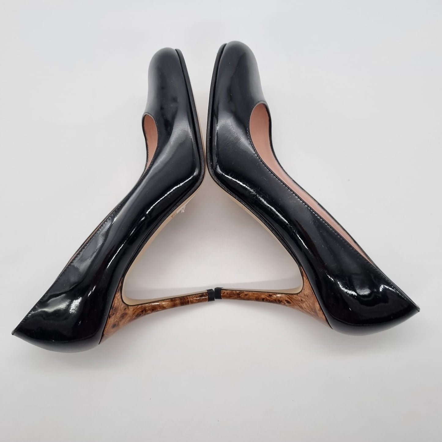 Kate Spade Karolina Black Patent Burlwood Heels Size 38/24