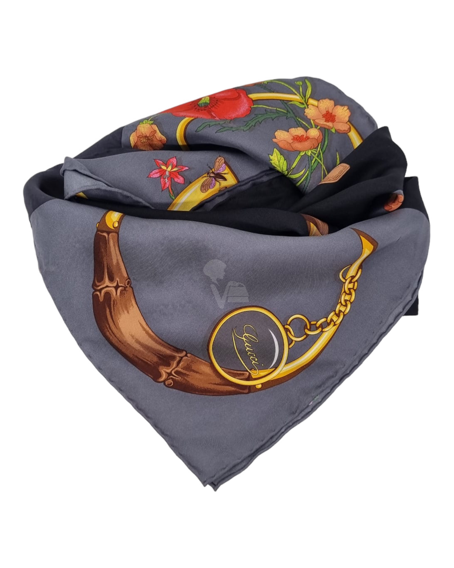 Gucci Scarf Flower Butterfly Black Size 88x82