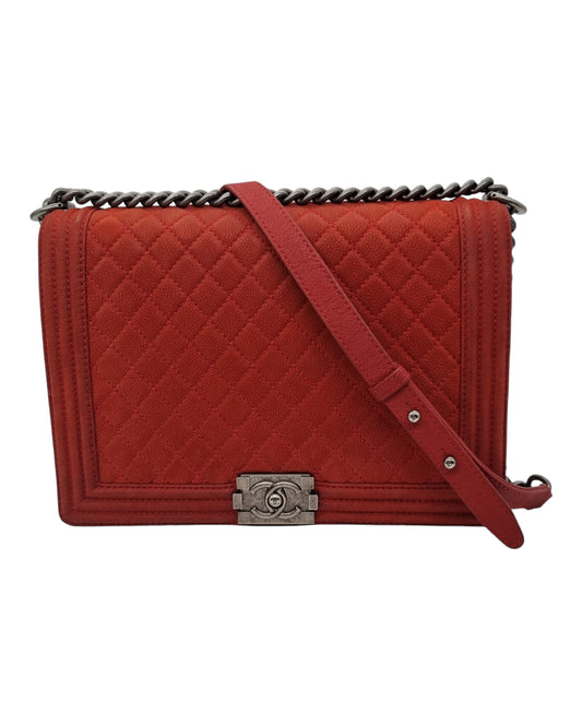 Chanel Boy Maxi Quilted Red Size 30x6x21 #18