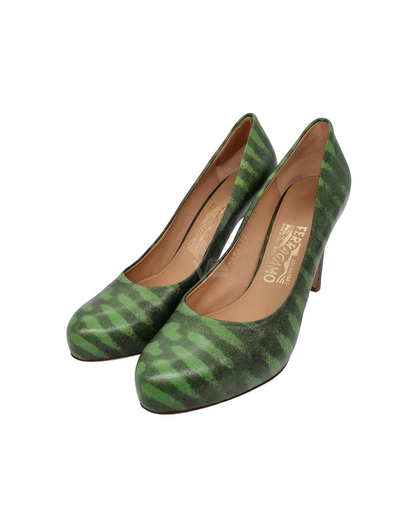 Salvatore Ferragamo Printed Green Heels size 7,5 C / Insole 24.5