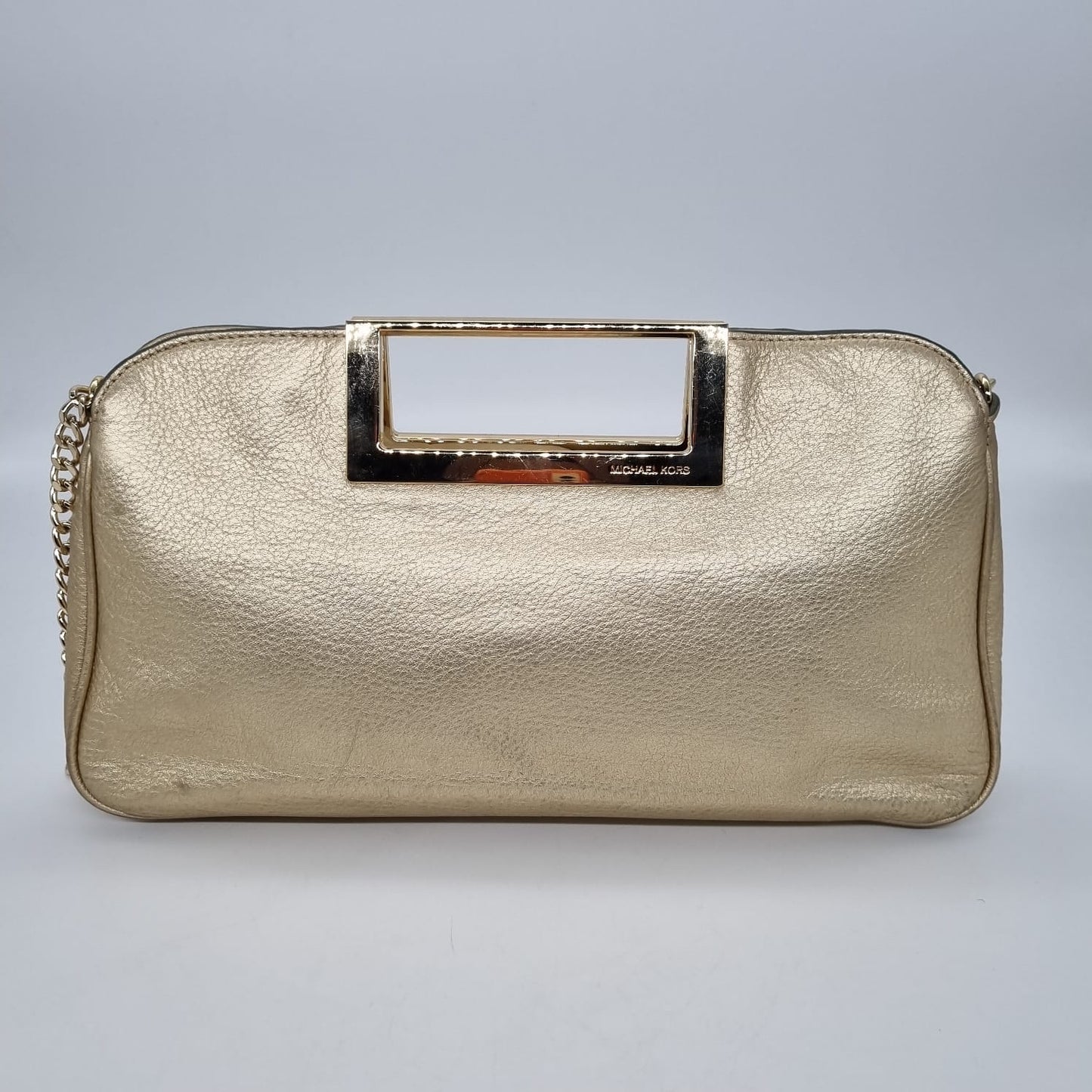 Michael Kors Berkley Clutch Metallic Gold Leather Size 29x5x18