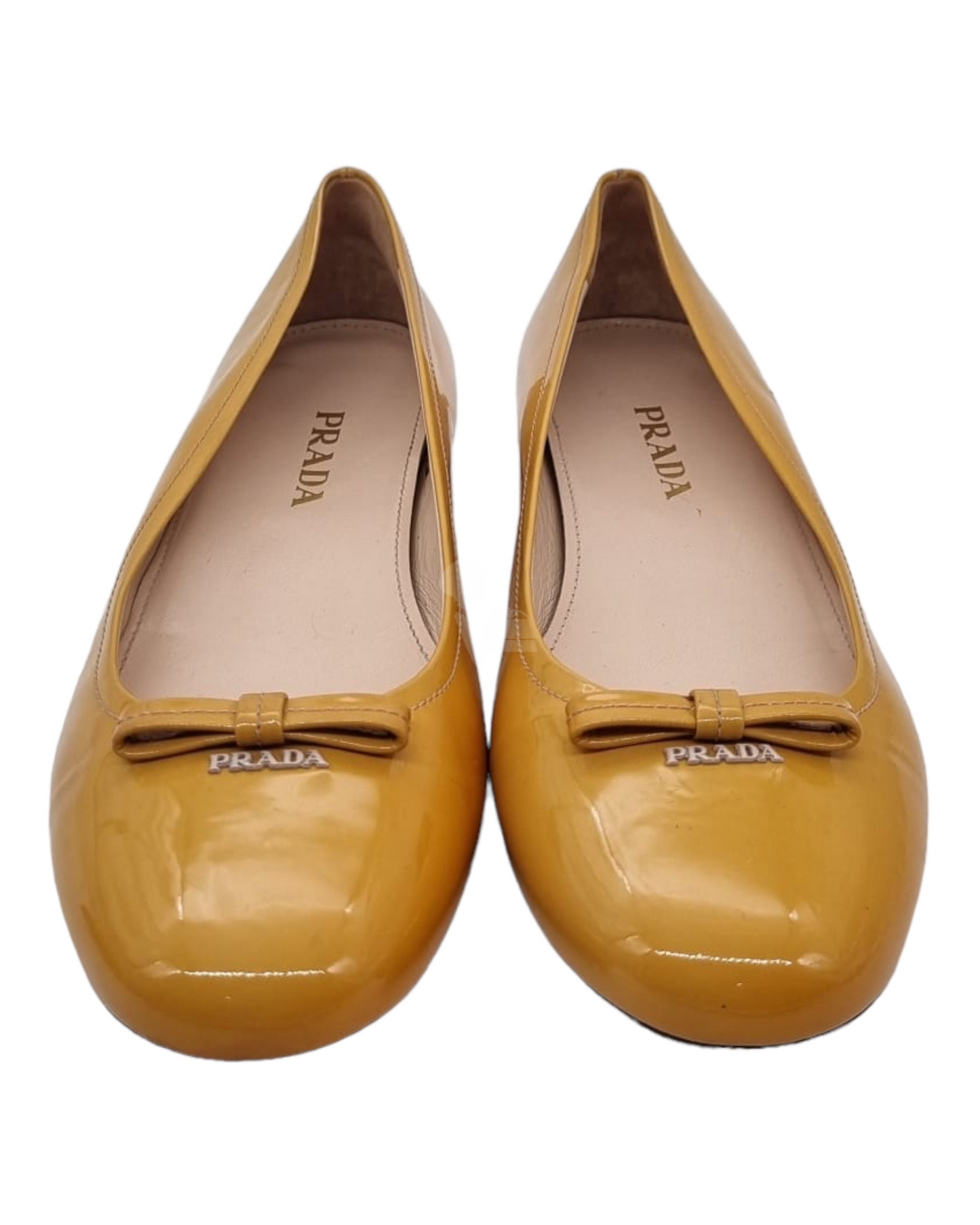 Prada Flat Shoes Patent Yellow Size 39,5/26