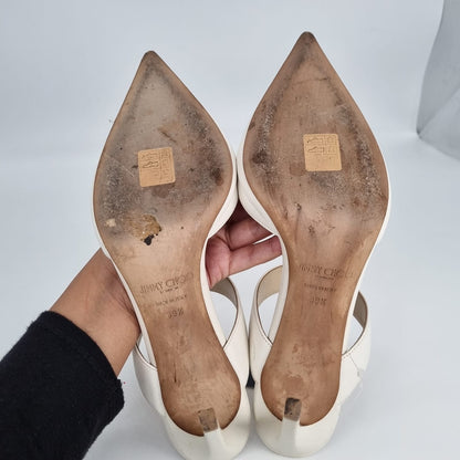 Jimmy Choo Magie Pointed Mules Heels White Size 39,5/26