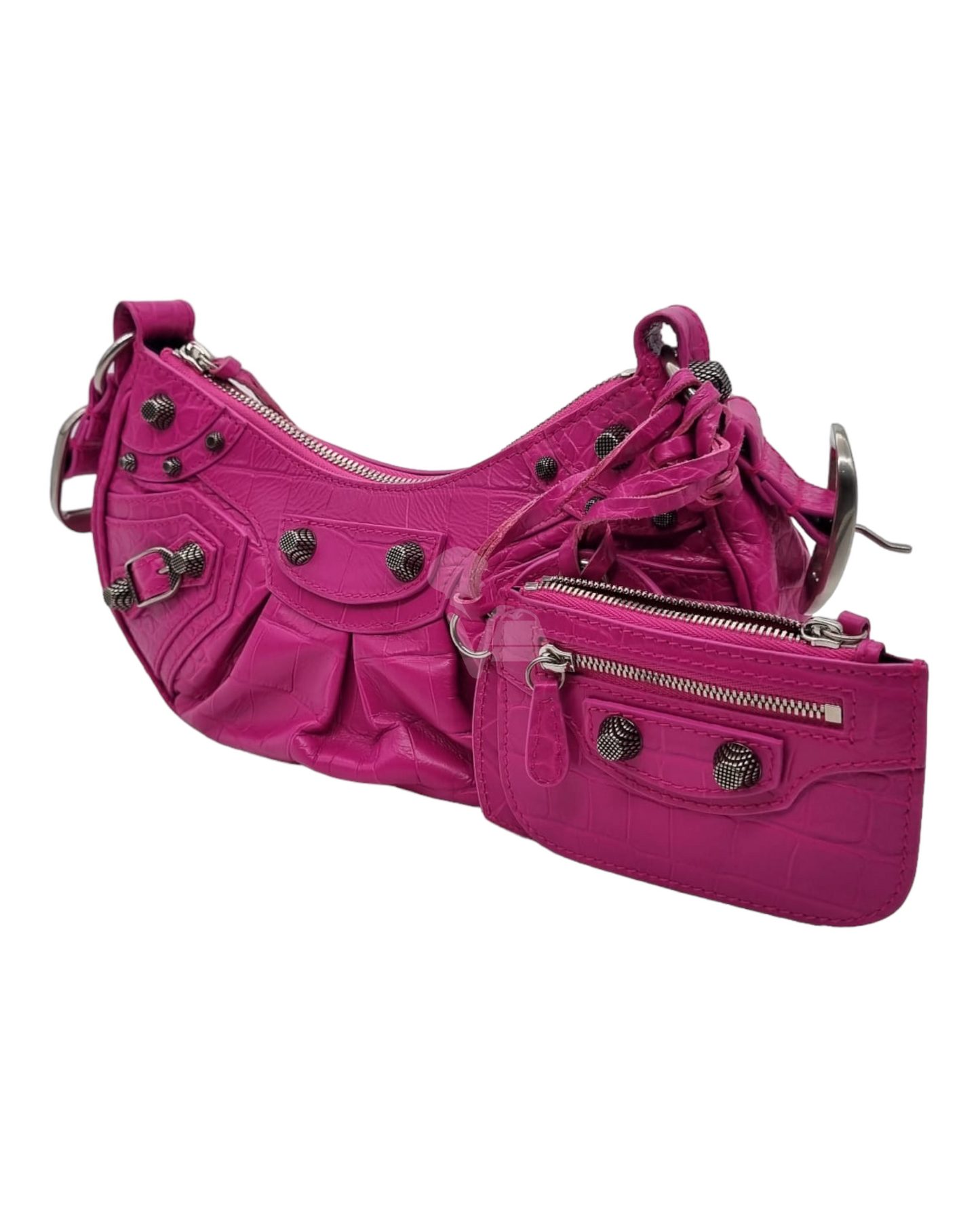 Balenciaga Le Cagole XS Shoulder Bag Croco Fuschia #R 2022 Size 24x6x12