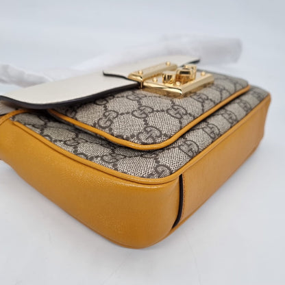 Gucci Padlock GG Supreme Mini Flap Shoulder Bag White Mustard 2023 NEW Size 20x4x15