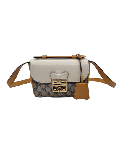 Gucci Padlock GG Supreme Mini Flap Shoulder Bag White Mustard 2023 NEW Size 20x4x15