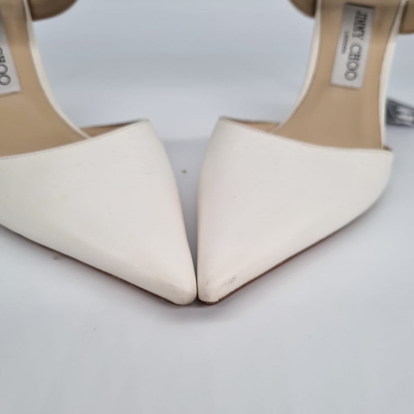 Jimmy Choo Magie Pointed Mules Heels White Size 39,5/26