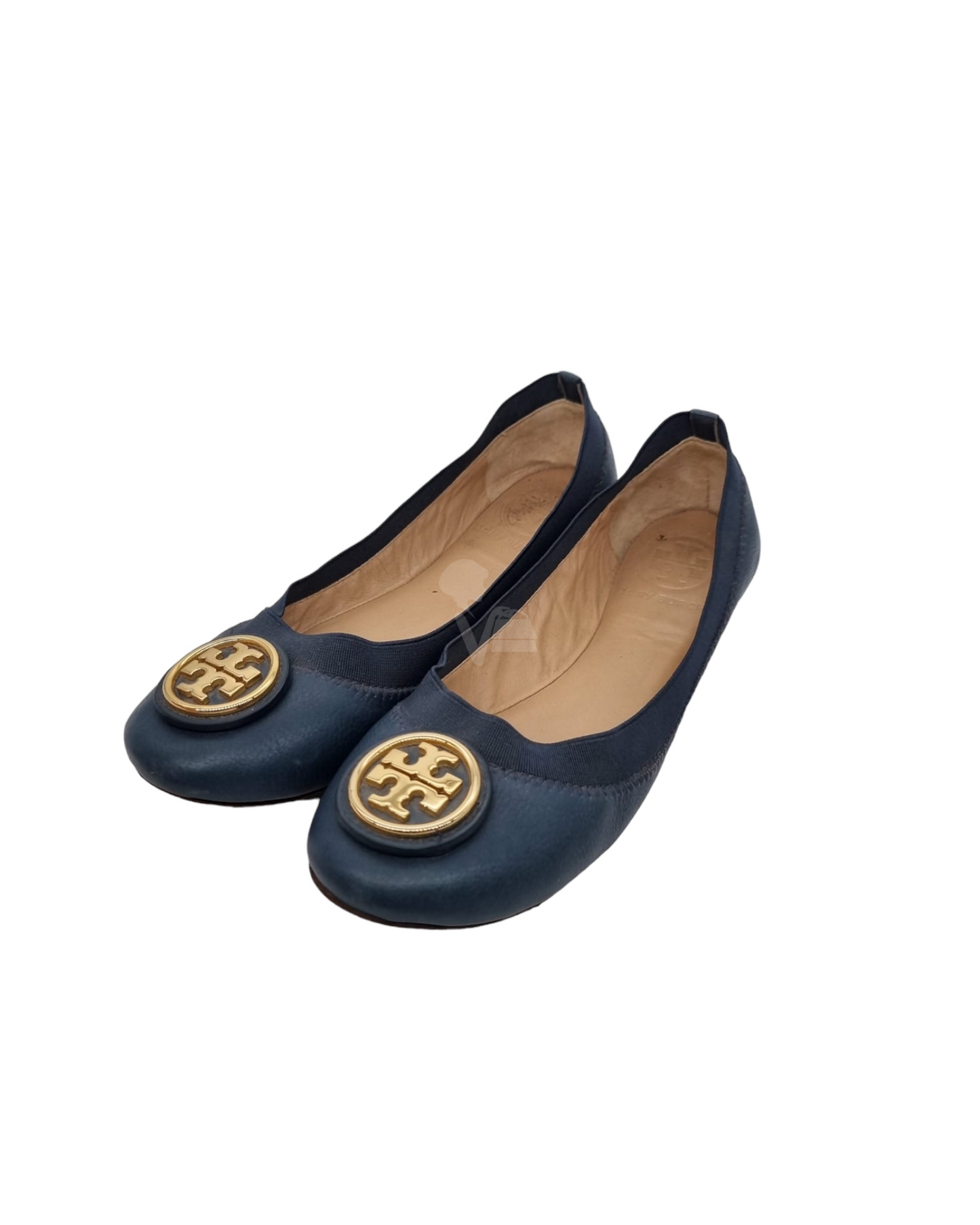 Tory Burch Caroline 2 Ballet Nellie Nappa Leather Midnight Blue 5/22,5