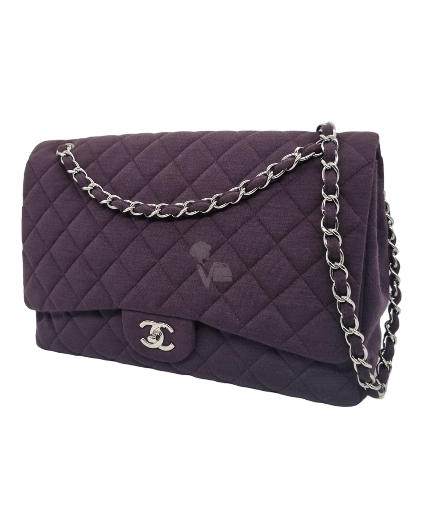 Chanel Classic Maxi Single Flap Dark Purple #13 Size 30x10x24