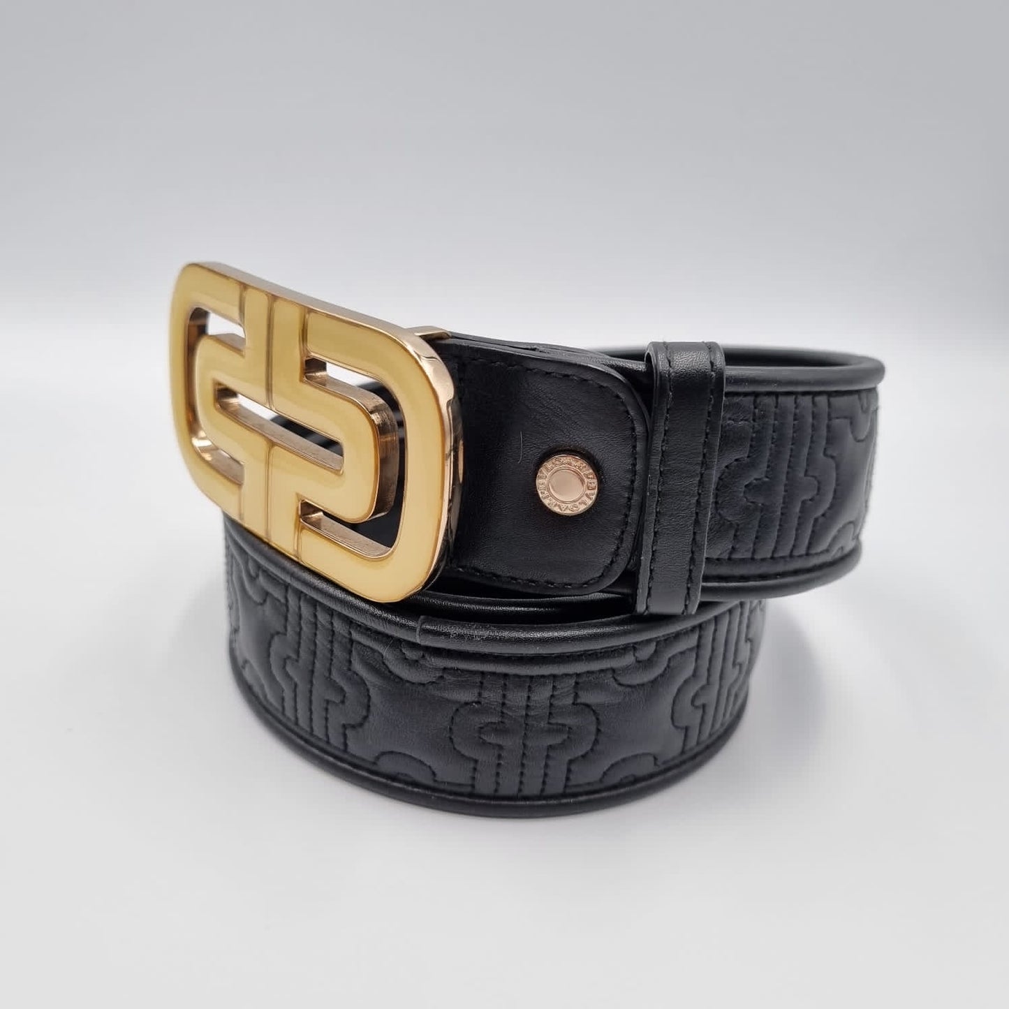 Bvlgari Black Leather Black Gold Buckled Size 110/44