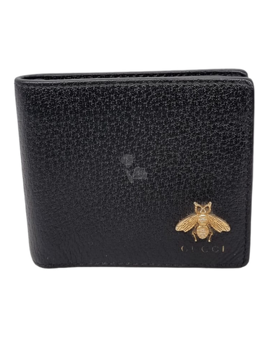 Gucci Animalier Bifold Wallet Leather Compact Wallet Black Size 11x9