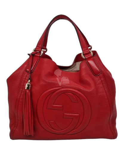 Gucci Soho Large Pebbled Leather Hobo Shoulder Bag Red Size 34x16x29