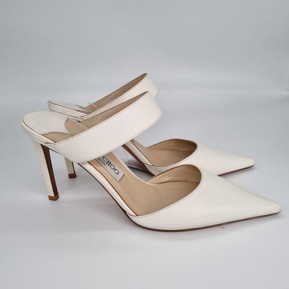 Jimmy Choo Magie Pointed Mules Heels White Size 39,5/26