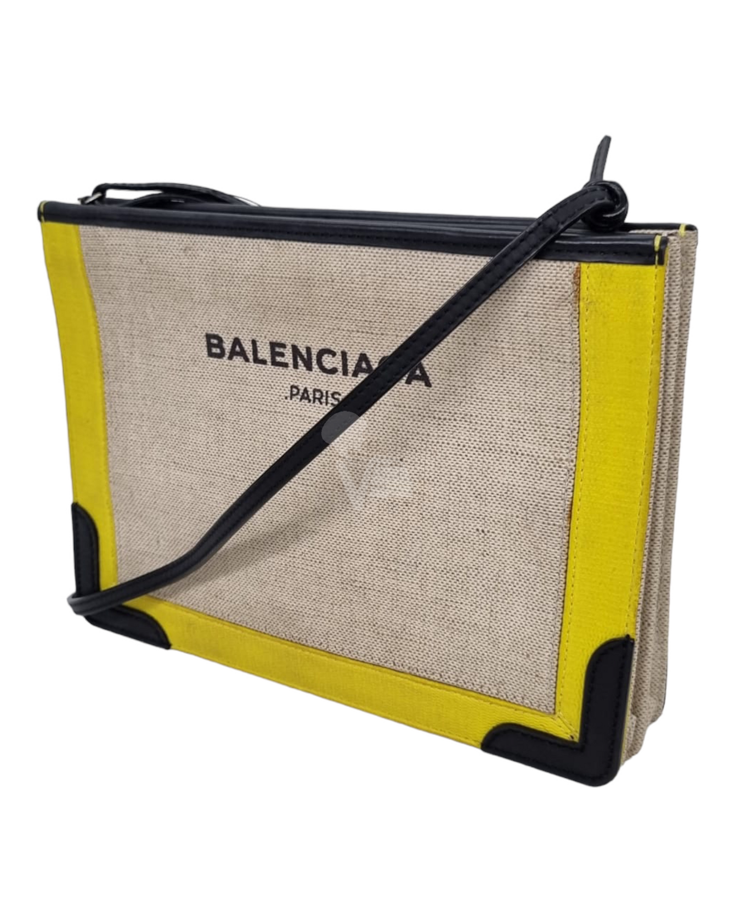 Balenciaga Navy Pochette Yellow Canvas #F 2015 Size 26x5x19