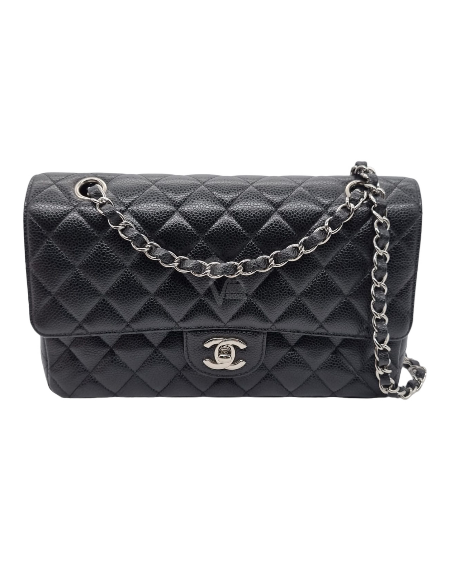 Chanel Medium Classic Double Flap Black Caviar #25 Size 25x6x17