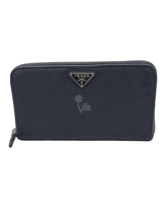 Prada Compact Zip Wallet Nylon Black Size 19x11