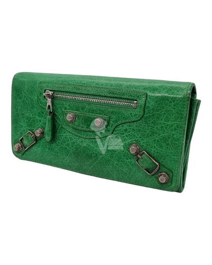 Balenciaga Motorcross Classic Long Wallet Green Size 19x10