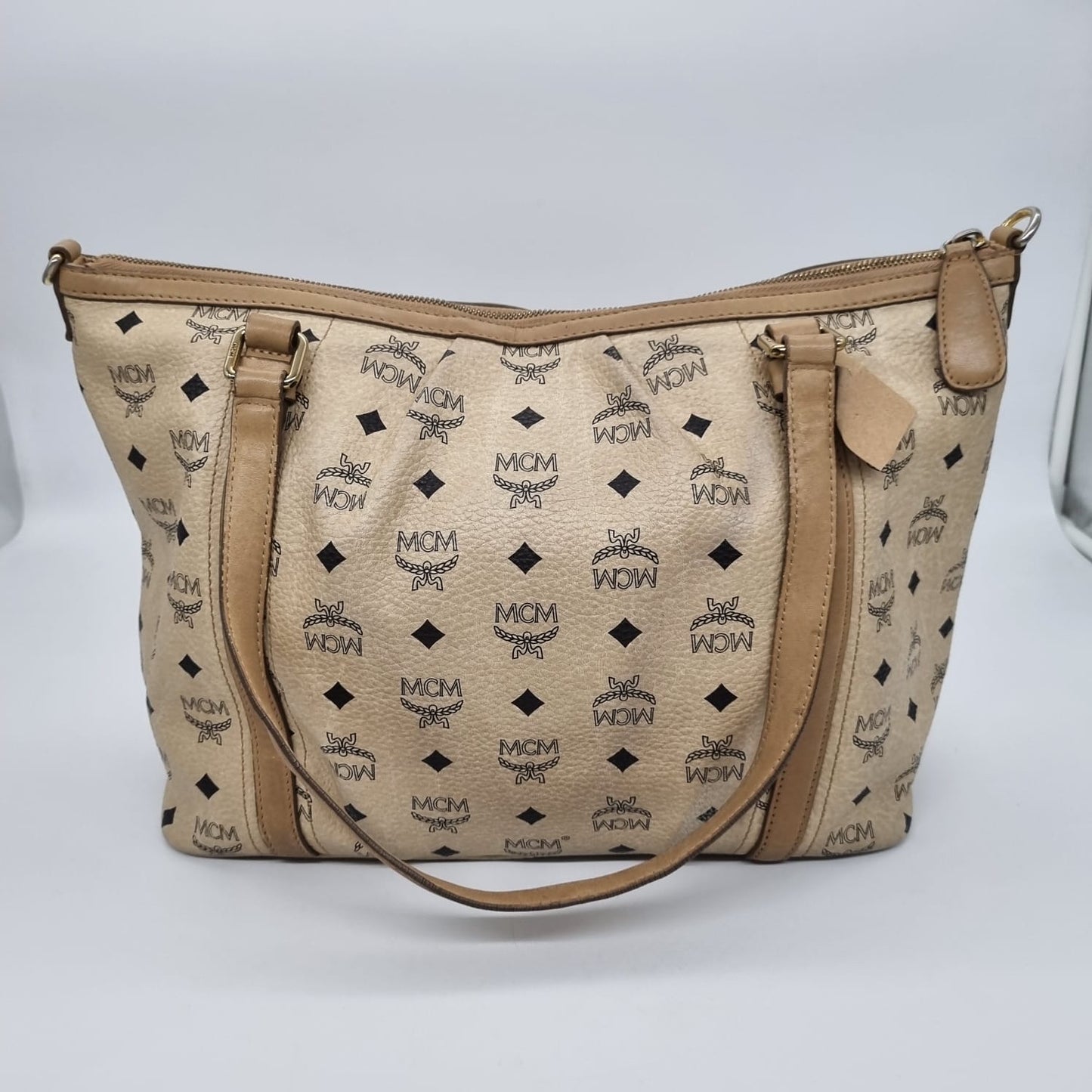 MCM Visetos Tote Bag Beige Size 34x14x27