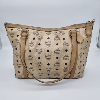 MCM Visetos Tote Bag Beige Size 34x14x27