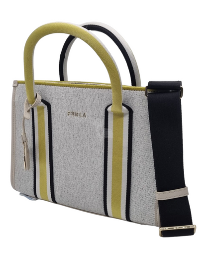 Furla Striped Tote Logo Canvas Grey NBU Size 25x8x20