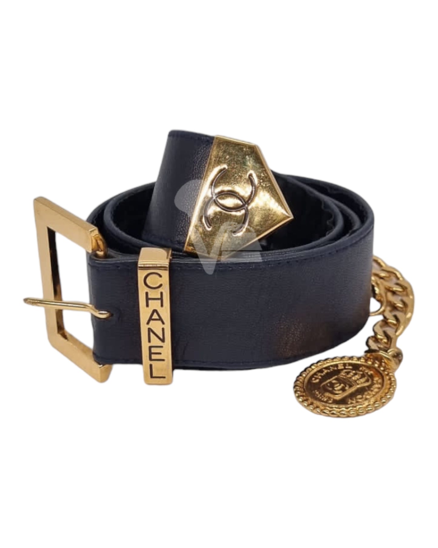 Chanel Belt Leather Black with Medalion Gold (Size 70/28)