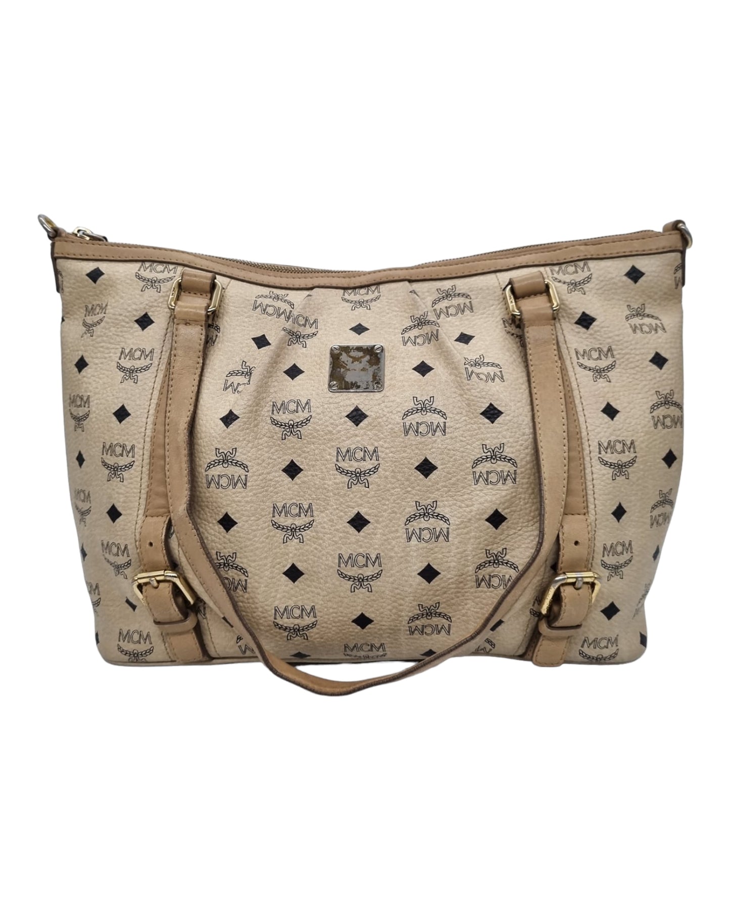 MCM Visetos Tote Bag Beige Size 34x14x27