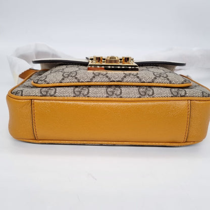 Gucci Padlock GG Supreme Mini Flap Shoulder Bag White Mustard 2023 NEW Size 20x4x15