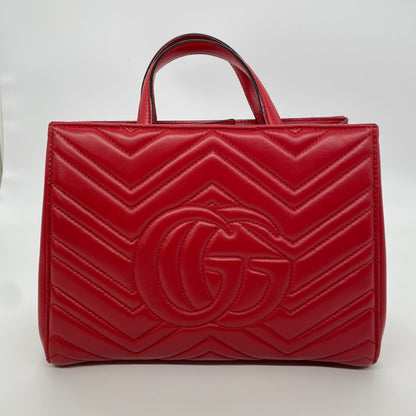 Gucci GG Marmont Top Handle Tote Leather Red Size 26x8x20