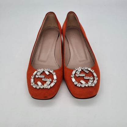 Gucci Kid Scamosciato Oxidation Suede Orange Size 35,5 insole 23