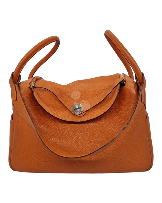 Hermes Lindy 34 Taurillon Clemence Doublure Agneau Orange #O 2011 Size 34x17x21