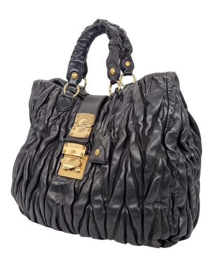 Miu Miu Matelasse Nappa Leather Handbag Black Size 38x14x34