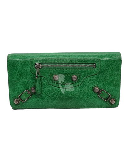 Balenciaga Motorcross Classic Long Wallet Green Size 19x10