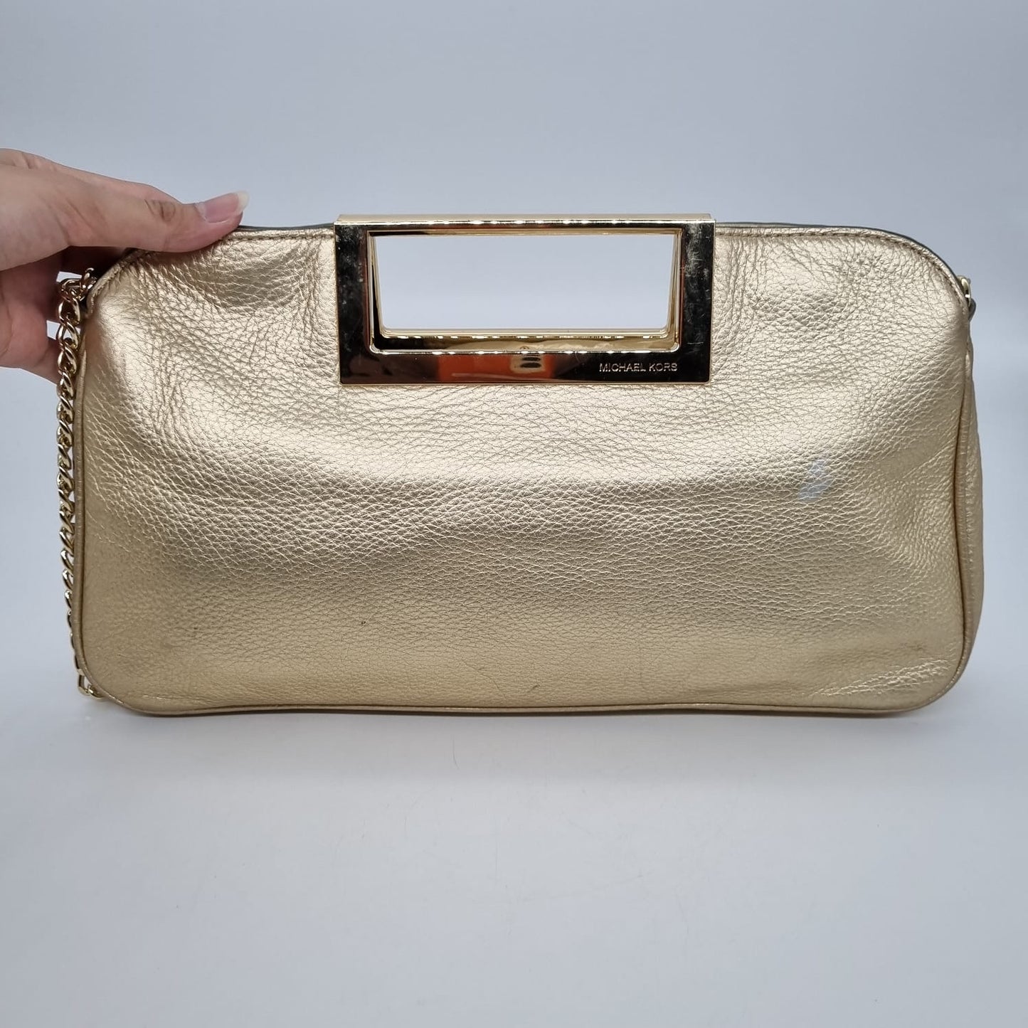 Michael Kors Berkley Clutch Metallic Gold Leather Size 29x5x18