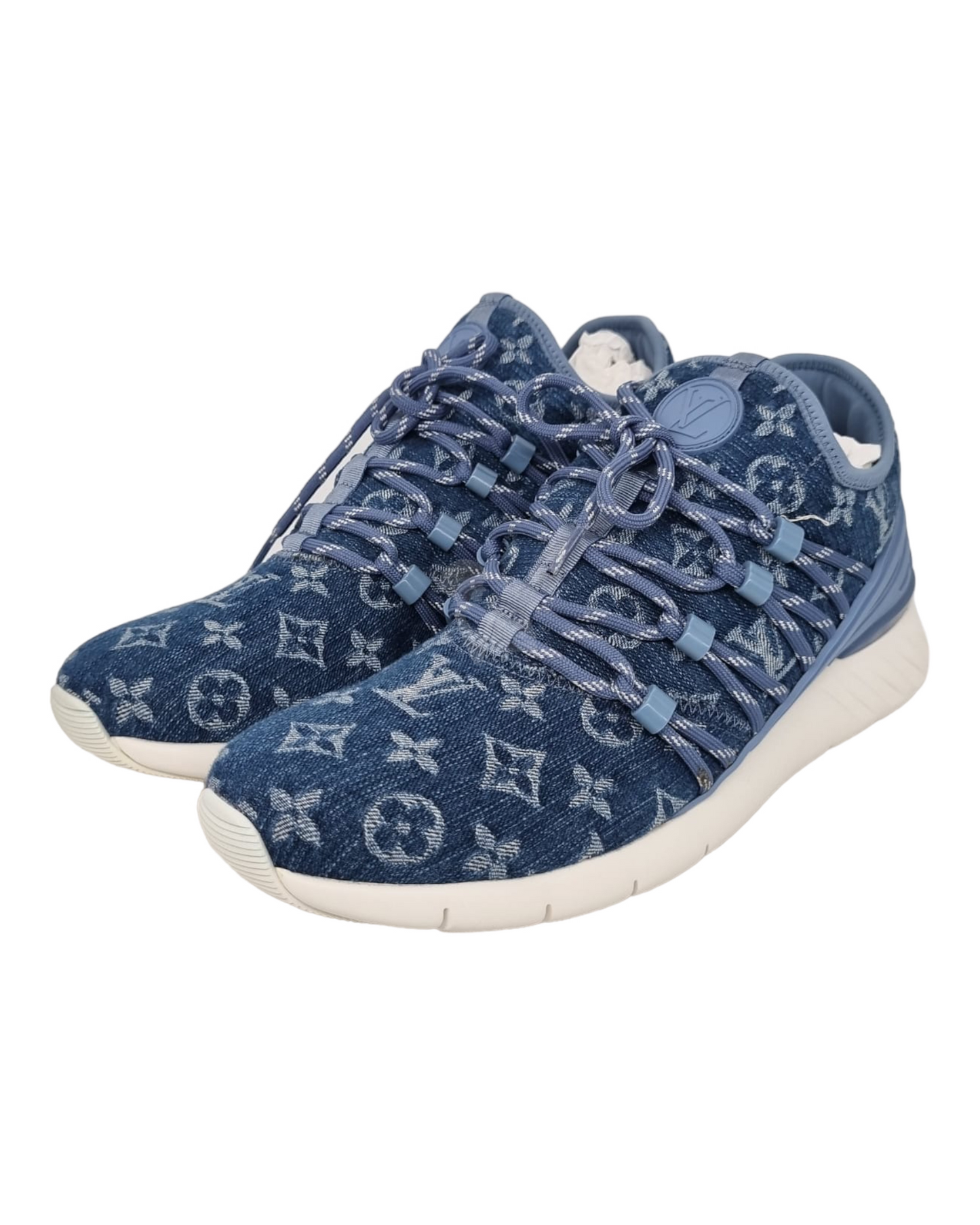 Louis Vuitton Sneakers Monogram Blue Denim Size 6/26 NEW