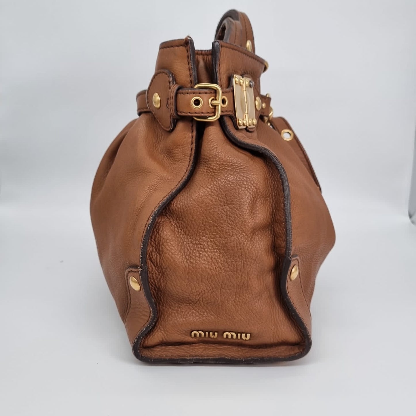 Miu Miu Smooth Leather Handbag Brown Size 42x14x28