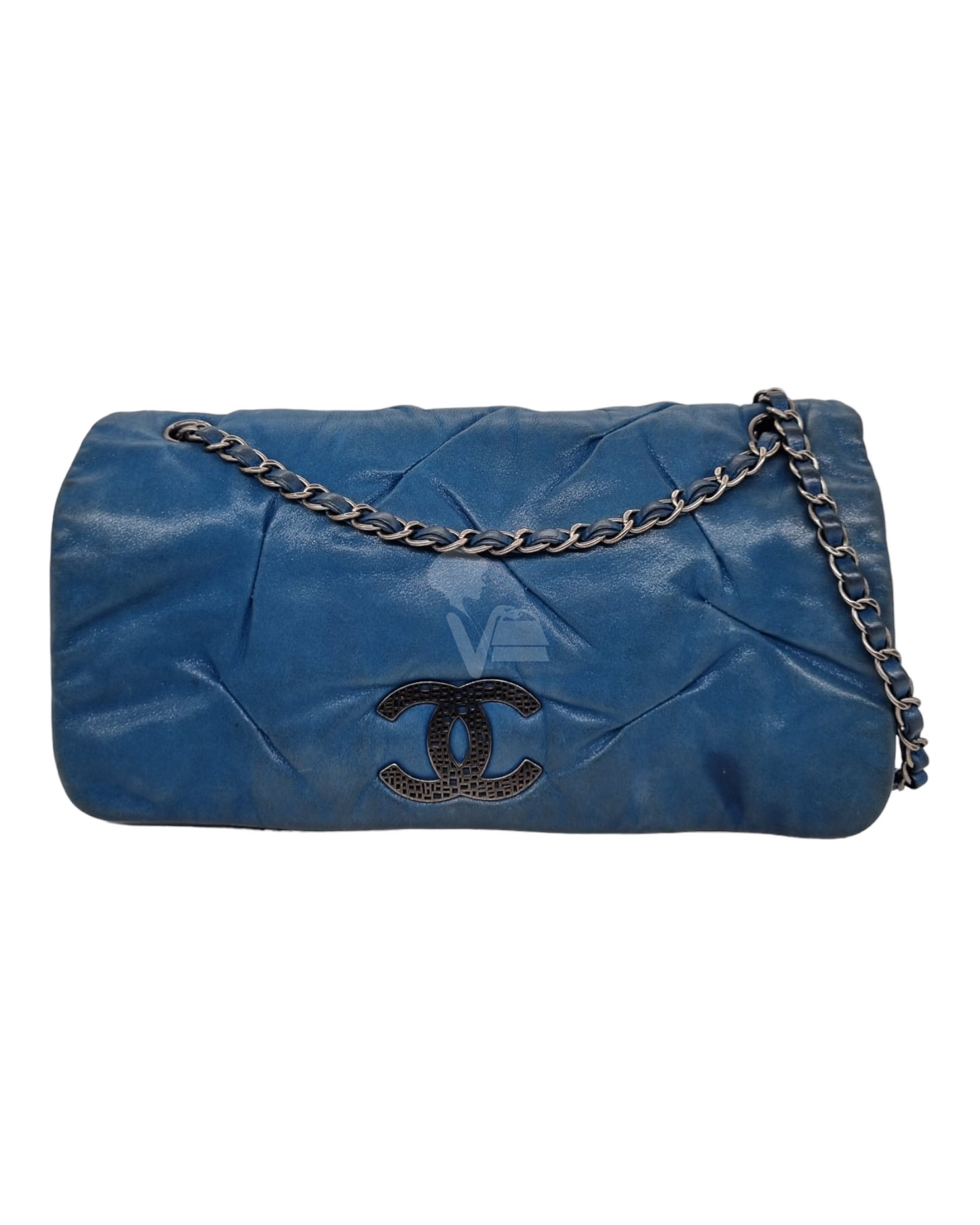 Chanel CC Single Flap Blue Turquoise SHW #14 Size 31x7x22