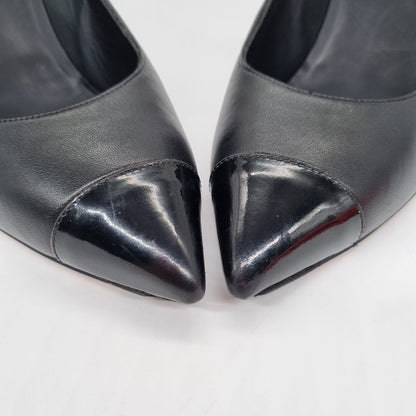 Chanel Pointed Cap Toe Pumps Patent Leather Black Size 41/26